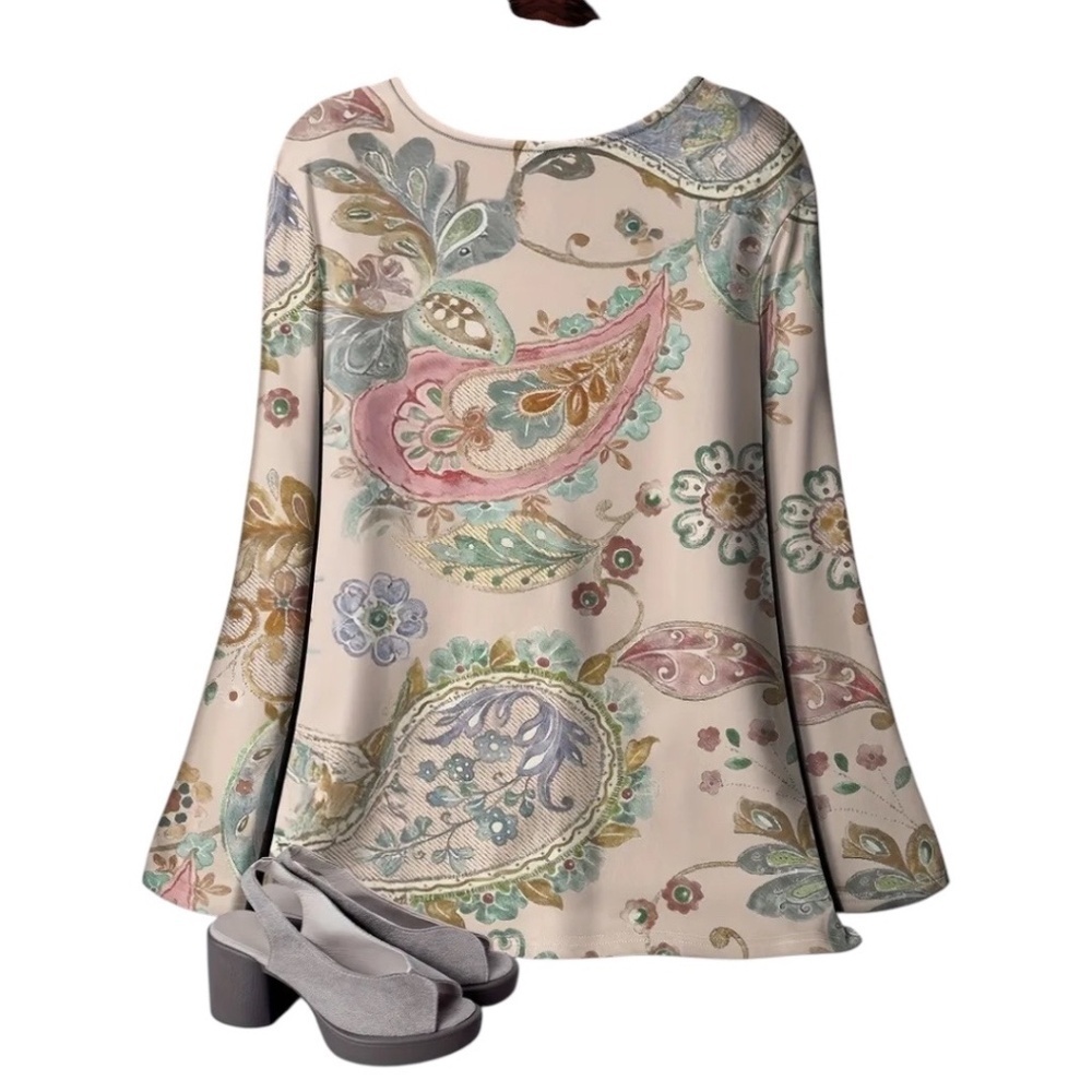 Beautiful Paisley Floral Print Top Long Sleeve